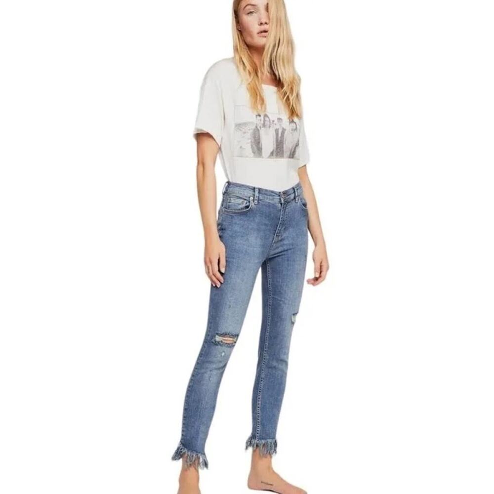 Free People We The Free Great Heights Frayed Hem Skinny Jeans Denim Pants 28